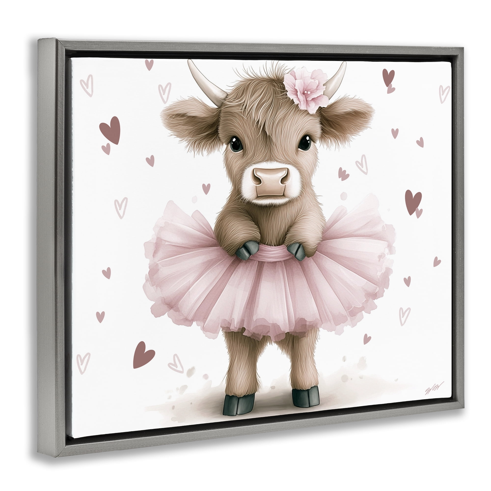 Stupell Industries Baby Calf with Tutu Gray Framed Floater Canvas Wall Art, design by Whimsical Wonders