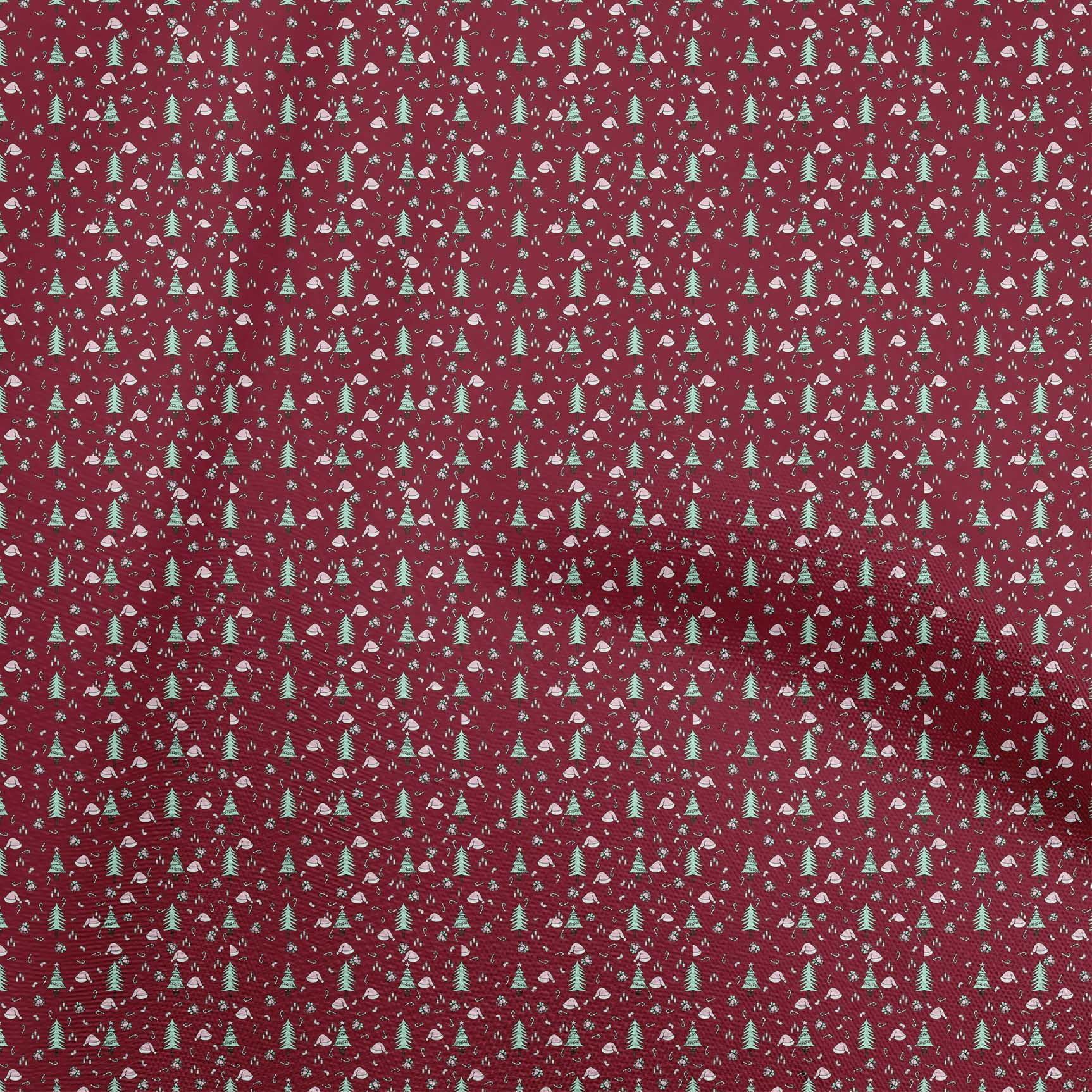 oneOone Cotton Silk Maroon Fabric Christmas Diy Clothing Quilting Fabric Print Fabric By Yard 42 Inch Wide