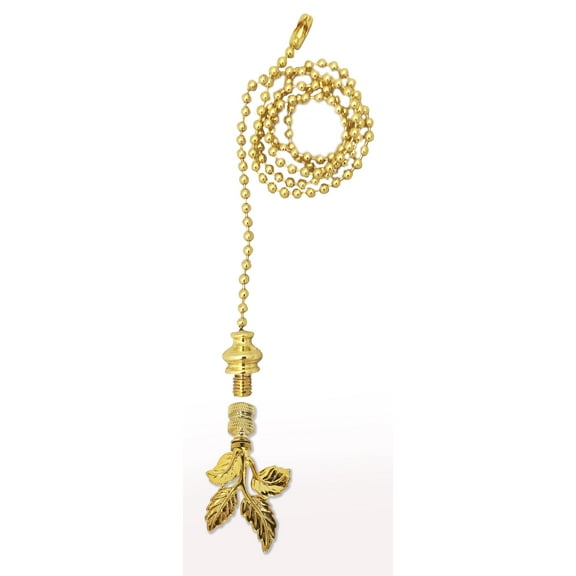 Royal Designs Fan Pull Chain with Elegant Leaves Finial – Polished Brass