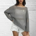 thumbnail image 2 of ATOYSOY Women's Casual Knitted Sweatshirts Hollow Out Loose Ripped Sweaters Solid Color Pullover Long Sleeve Dressy Tunic Tops Fall Winter Round Neck Blouses Outwear Gray S, 2 of 4