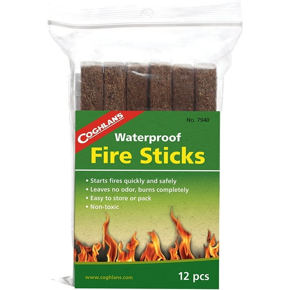 Coghlan's Fire Sticks - Waterproof Combustible Fire Starter - 12 Count, Brown, 1 Pack