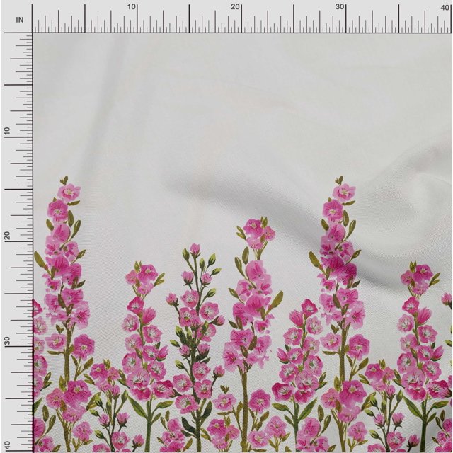 oneOone Polyester Lycra Fabric Leaves & Pink Floral Panel Printed Craft Fabric BTY 56 Inch Wide