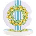 thumbnail image 1 of POGLIP Summer Fresh Lemon Wreath Blue Stripes Set of 6 Car Coaster for Drinks, Absorbent Ceramic Stone Coasters Cup Mat with Cork Base for Home Kitchen Room Coffee Table Bar Decor, 1 of 5