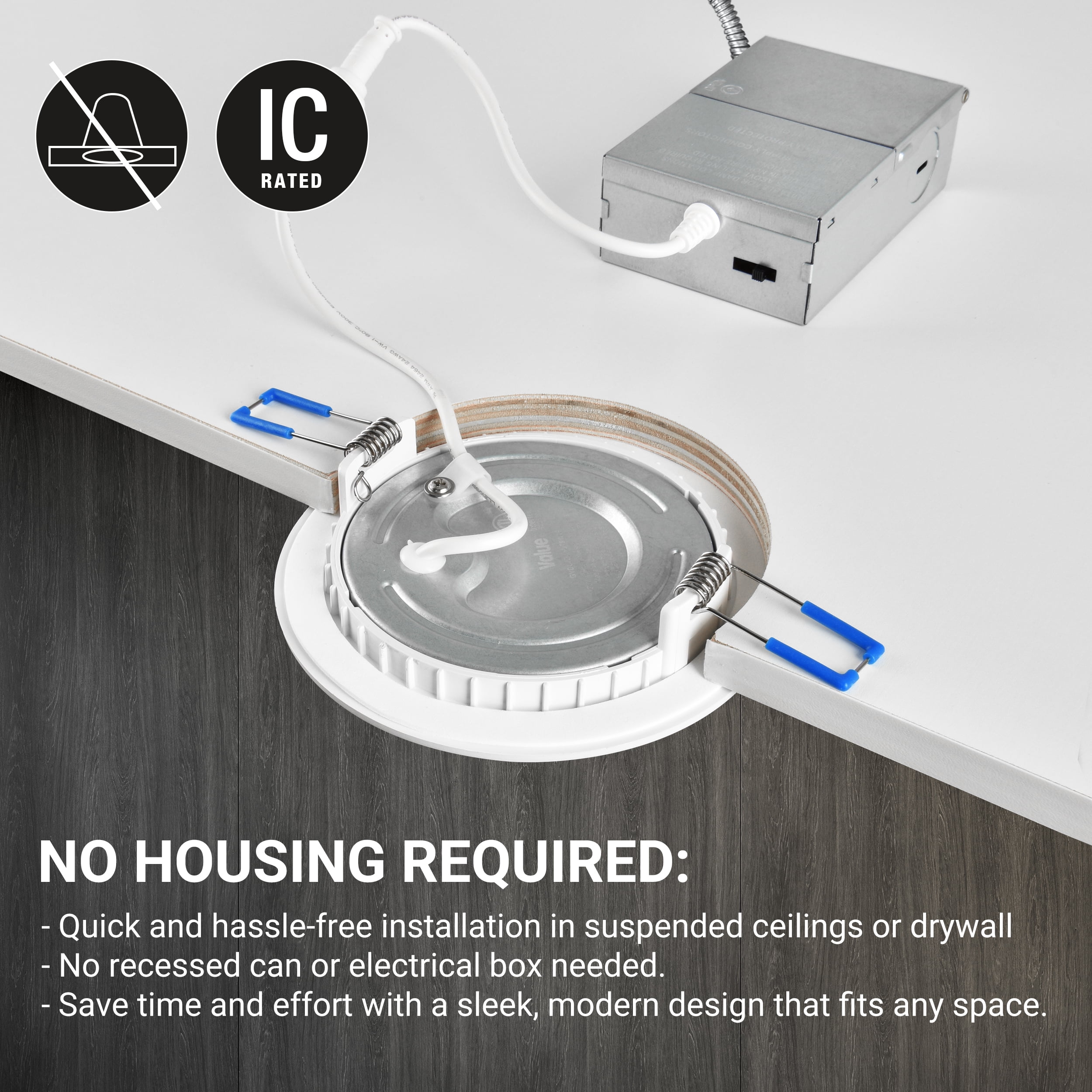 Great Value 4 in LED Canless Retrofit Downlight, 9W, CCT Selectable, J-Box, 4 Pack