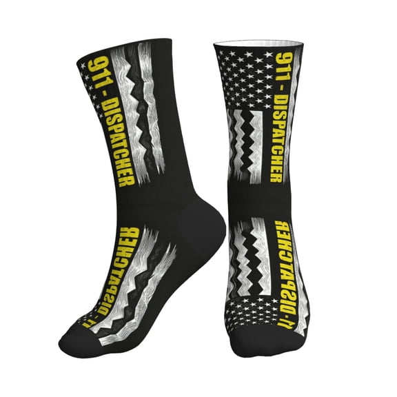 Athletic Socks 911 Dispatcher Thin Gold Line Flag Sport Running Calf Socks Crew Socks for Men Women
