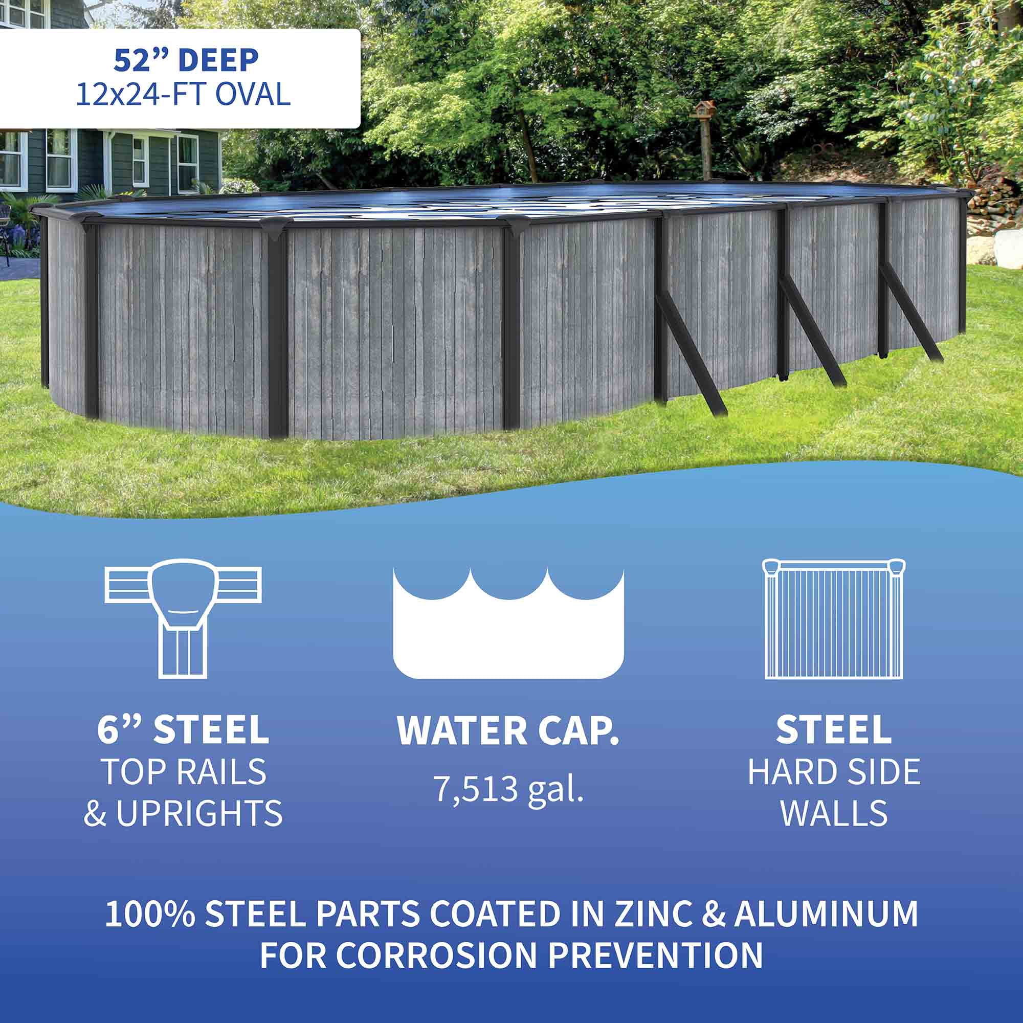 Blue Wave San Pedro 12x24-ft Oval 52-in Deep 6-in Top Rail Above Ground Steel Wall Swimming Pool Package