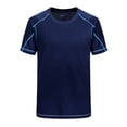 thumbnail image 2 of Raenseen Mens Swim Shirts Rash Guard Shirt T-Shirt UPF 50+ Muscle Gym Tee Short Sleeve Elastic Dark Blue 2XL, 2 of 8