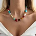 thumbnail image 4 of NICKSUN Boho Vintage Contrast Color Resin Beaded Choker Necklace, Irregular Multicolor Stone Collar Jewelry, Ethnic Exotic Vacation Statement Necklace, 4 of 7