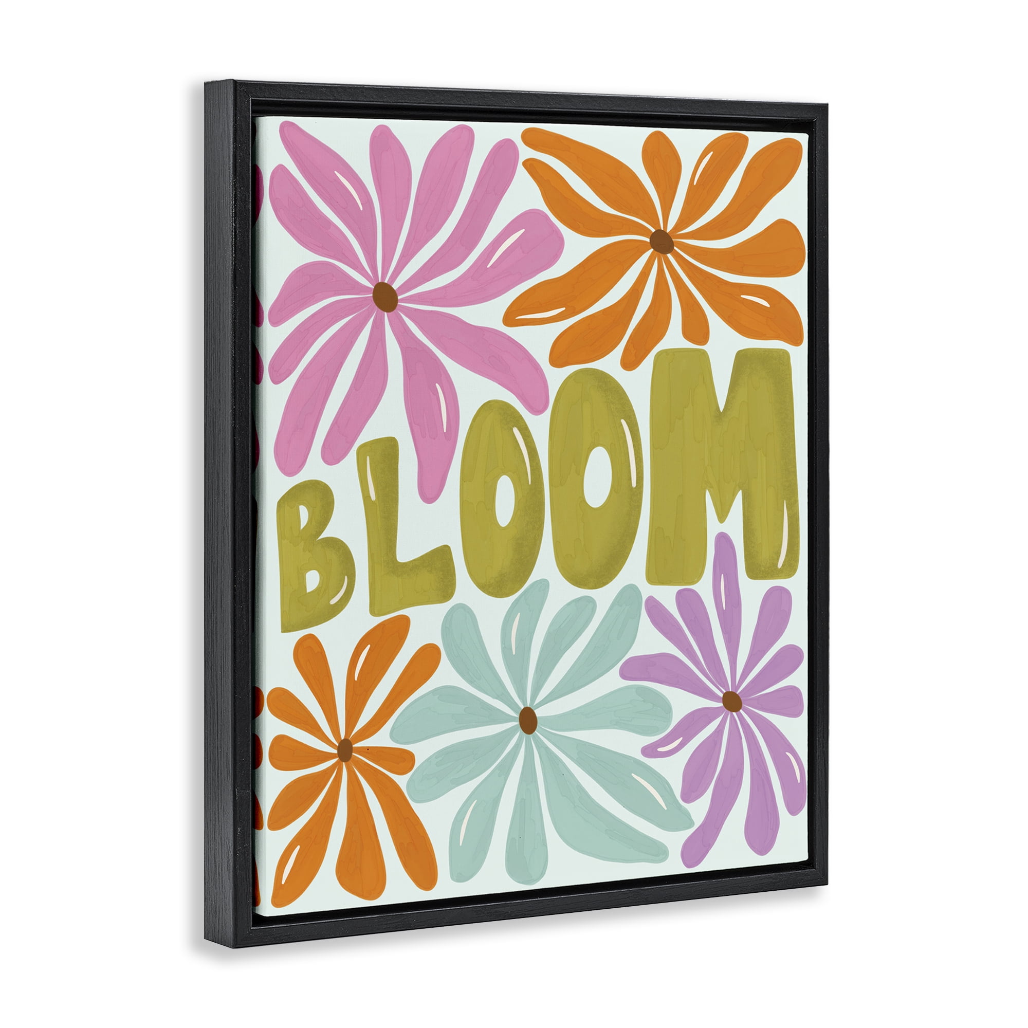 Stupell Industries Bloom Floral Energy Plants & Flowers Painting Black Floater Framed Canvas Art Print Wall Art, 17 x 21