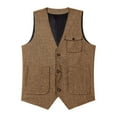 thumbnail image 5 of ZCFZJW Men's Vests Herringbone Tweed Vest Casual V-Neck Waistcoat For Men Retro Men's Wedding Vests Travel Workwear Vest Brown L, 5 of 7