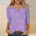 thumbnail image 2 of Jinhomg 3/4 Sleeve T-Shirts for Women Retro Boho Floral Printed Tees Fall Winter Casual Comfy Tshirt Purple XL, 2 of 6