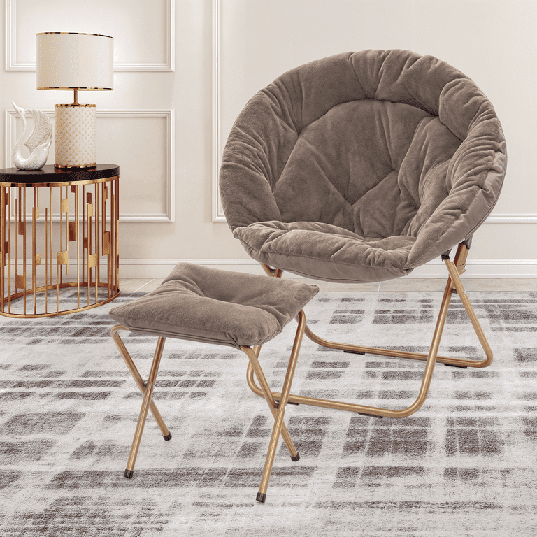 IDEE クッション PUUF by mikmax Ecru MoNiBloom Saucer Chair and Folding Footrest Stool Set, Soft