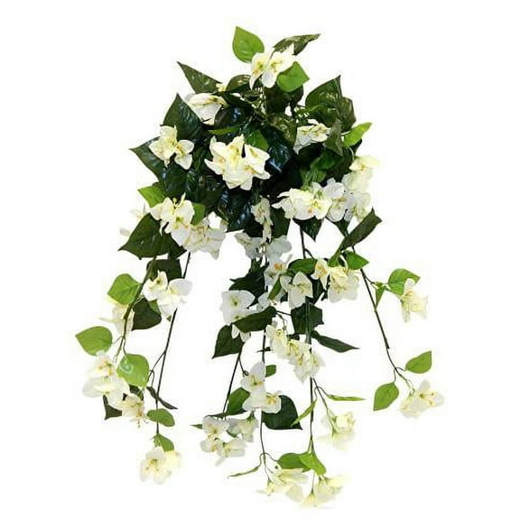 Off-White Bougainvillea 30in Artificial Polysilk Faux Fake Flower Paper-flower Hanging Bush for Craft Garden Outdoor Bouquet Arrangement Ceremony Wedding Arch Floral Wall Aisle Decor (Cream, Set of 2)