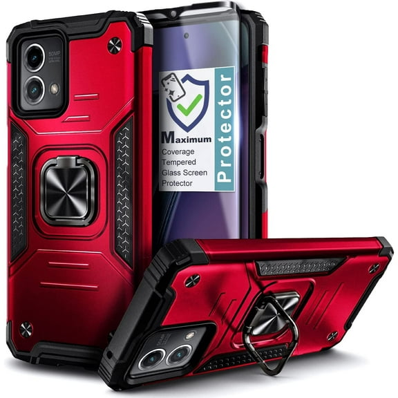 Nagebee Phone Case Compatible for Motorola Moto G Stylus 5G (2023) with Tempered Glass Screen Protector, Full-Body Protective [Military-Grade], Magnetic Car Mount Ring Holder, Heavy-Duty (Red)