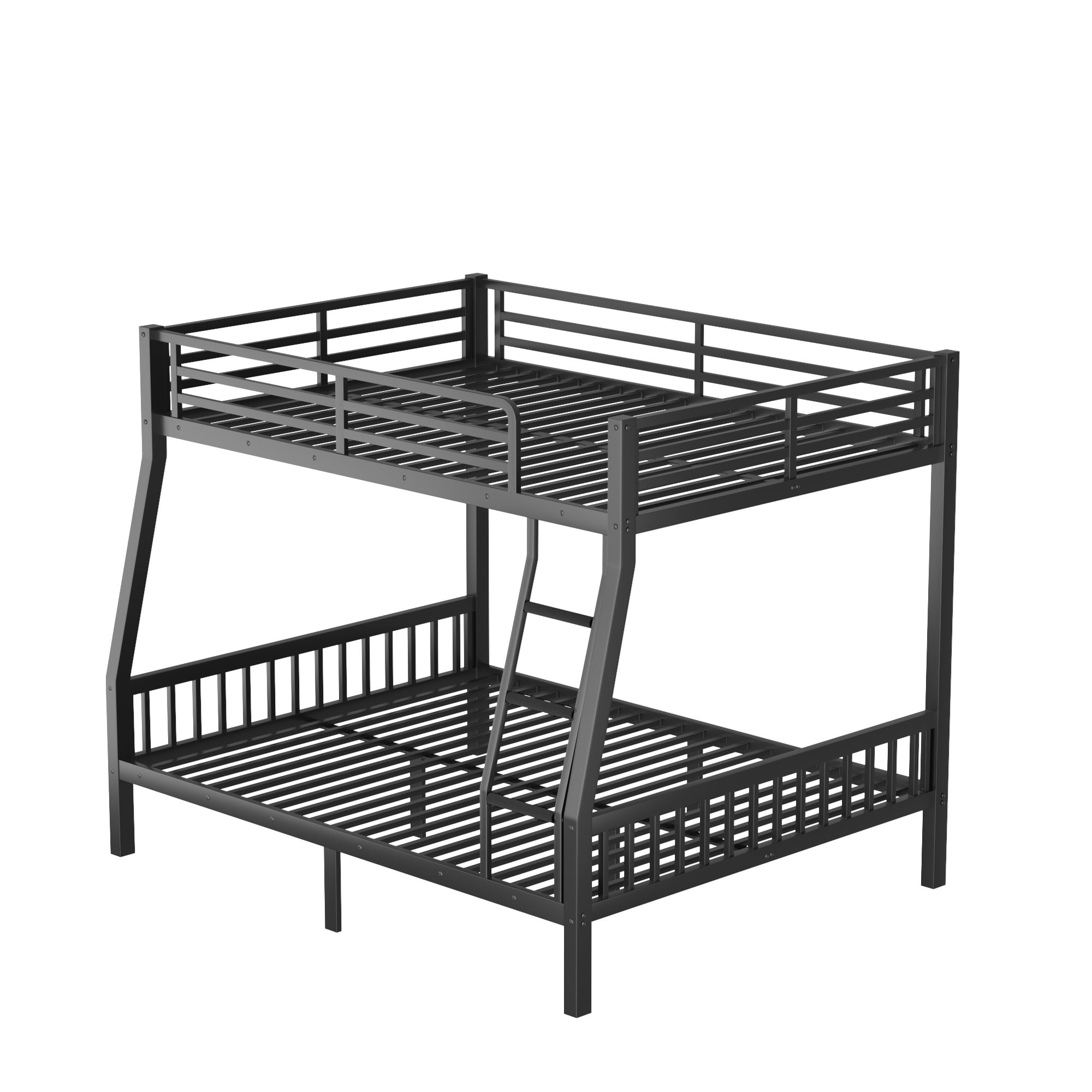 Leumius Full XL Over Queen Metal Bunk Bed with Ladder and Slats Support for Adults Teens, Black