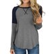 thumbnail image 1 of Hay un video Hay un video (Gris/XXL) 2020 Camiseta informal de manga larga con cuello redondo empalmada para mujeres europeas y americanas, top suelto, 1 of 8