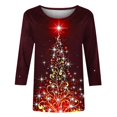 thumbnail image 5 of JGTDBPO Ugly Christmas Sweater for Women Light Up Shiny Xmas Tree Print 3/4 Sleeve Comfortable Round Neck Holiday Pullover Loose Blouse Top Hoodless Sweatshirts, 5 of 5