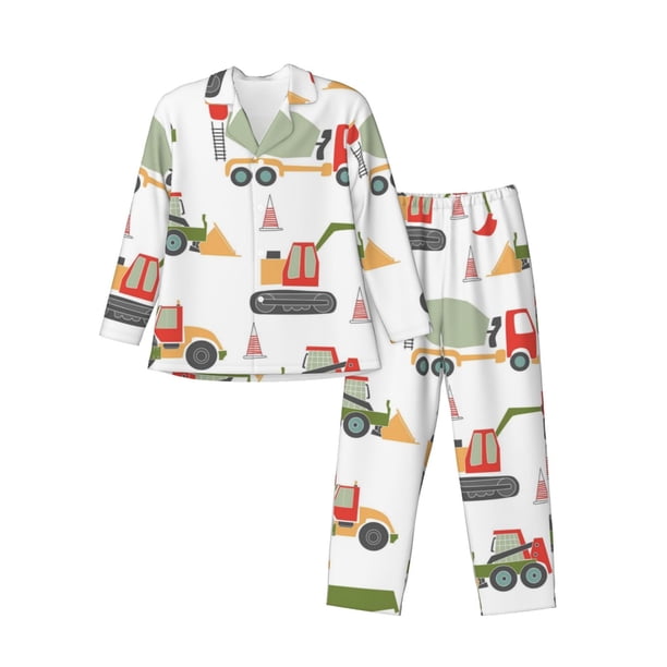 Fotbe Excavator Pijama de Hombre con Estampado de Manga Larga, Conjunto de 2 Piezas, Ropa de Dormir Suave y Cómoda con Bolsillos-Small