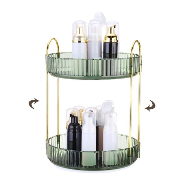 Organizador de Maquillaje Rotativo, Organizador de Cuidado de la Piel para Encimera (2 Niveles, Verde)