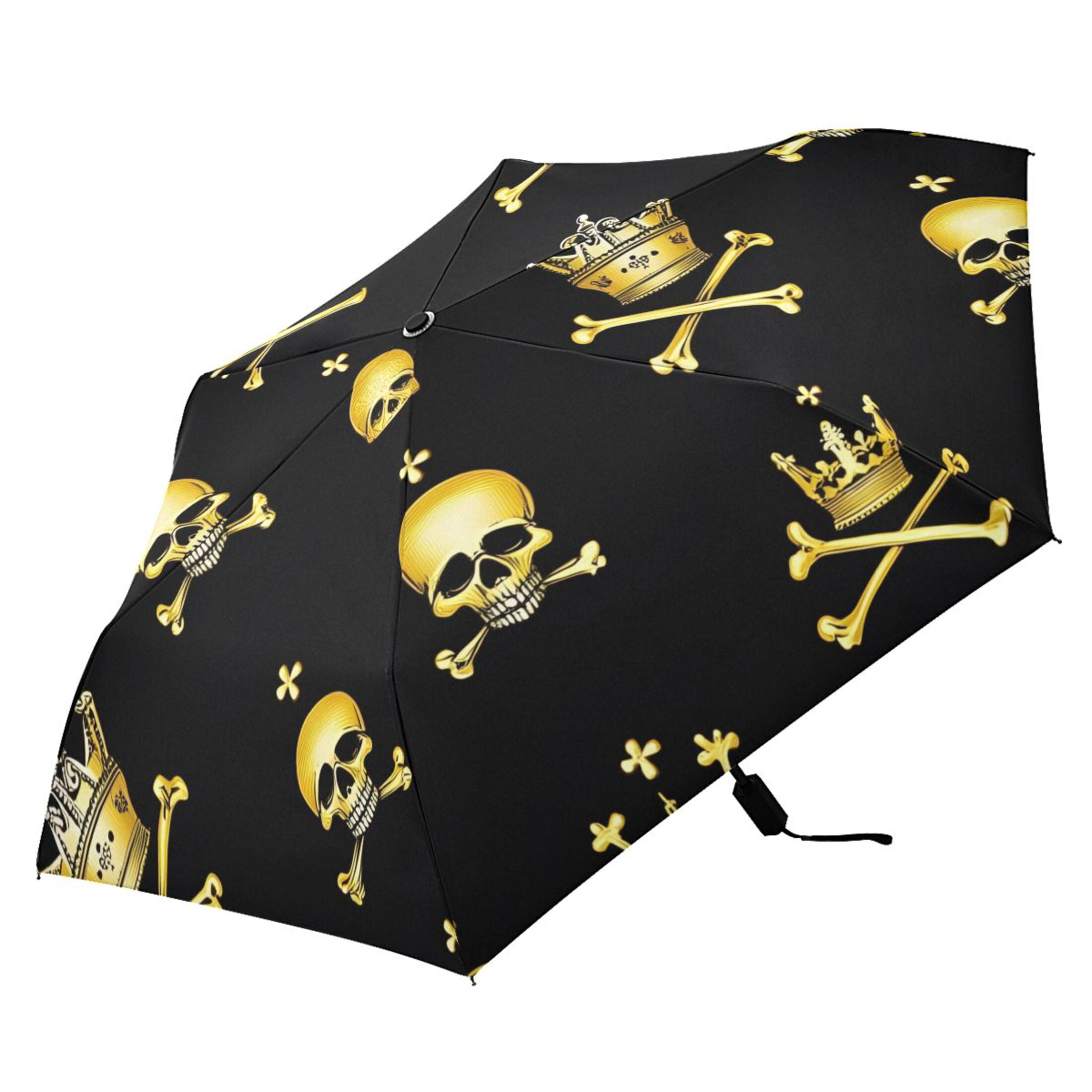 ALAZA Gold Skull UPF 50+ Compact Folding Umbrella for Rain Travel Umbrella Packable