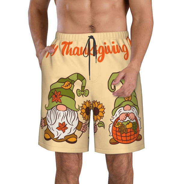 Balery Gnomes Happy Thanksgiving Traje de Baño Estilo Hawaiano para Hombre, Shorts de Secado Rápido con Bolsillos-X-Large