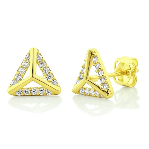Vinali Delta Pyramid Stud Clear Cubic Zirconia Earrings 0.25 ct. t.w 14K, Yellow Gold