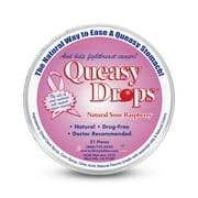 Three Lollies Queasy Drops Pink - Natural Sour Raspberry Flavor - Relief from Nausea & Travel Sickness - Alleviates a Dry Mouth - Non-Drowsy - Natural Ingredients - 21 ct