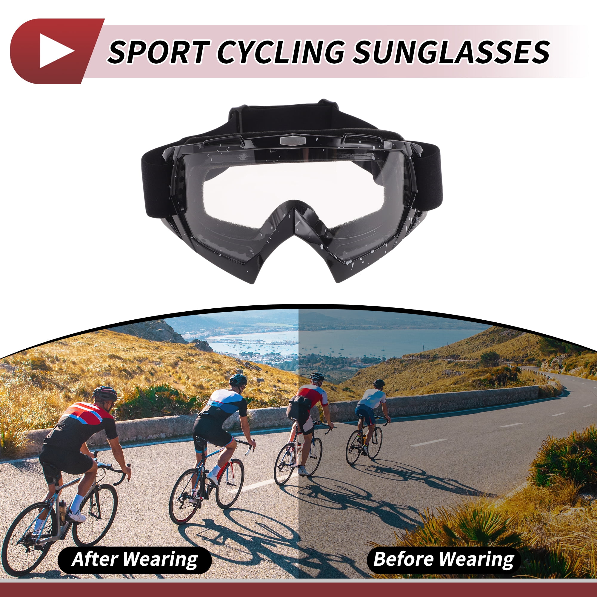 Unique Bargains Motorcycle Riding Goggles PC TPU Cycling Sunglasses Clear Lens Black White Frame