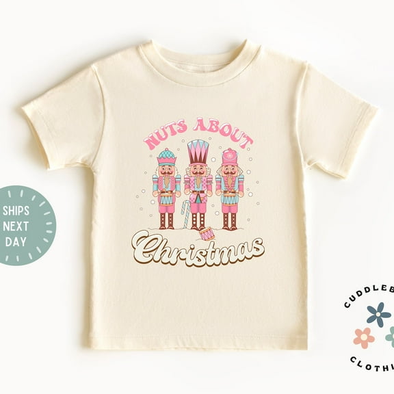 Bella Canvas Nuts About Christmas Kids Tee, Retro Pink Nutcracker Holiday Kids Shirt, Gift for Girl, Tis The Season, Kids Tee