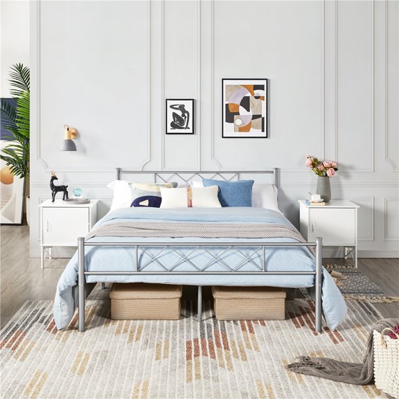 Renwick X-Design Metal Platform Queen Bed, Silver