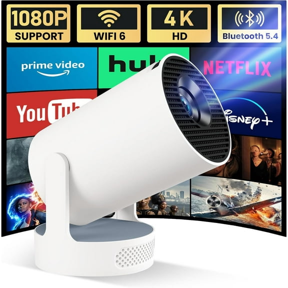 BDQ HY300 Mini 4K Portable Smart Projector with WiFi 6 & Bluetooth, Auto Keystone, 180°Rotation, Android 11 Wireless Home Theater Projector for Bedroom
