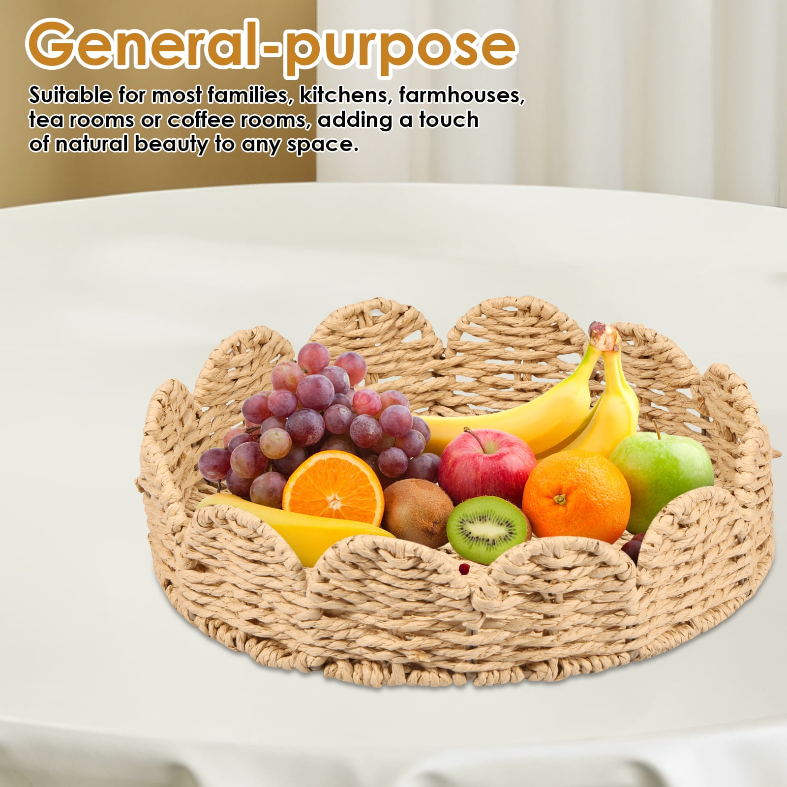 Keyohome Scalloped Basket,2Pcs Hand Woven Scalloped Tray,Decorative Paper Rope Braided Serving Tray,Storage Basket for Organizing and Decor