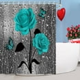 thumbnail image 3 of Teal Shower Curtain, Turquoise Shower Curtain, Gray Shower Curtain Rose Fall Raindrop Dark Blue Floral on Grey Shower Curtains, 72W x 72H Inch Shower Curtain with Hooks As Country Bath Decor, 3 of 6