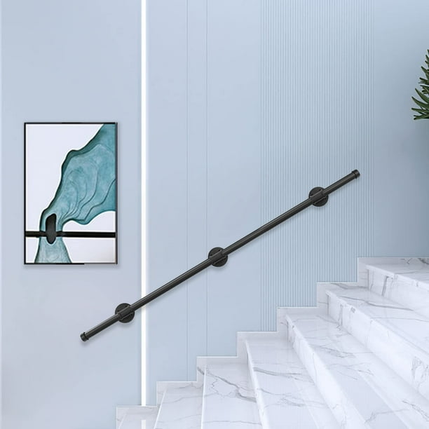 Pasamanos Escalera 150cm, Soporte de Barandilla de Escalera, Barandilla de Metal para Baño en Escaleras de Interior y Exterior, Montable en Pared Pasamanos para Escalera, Negro (Black, 150cm)