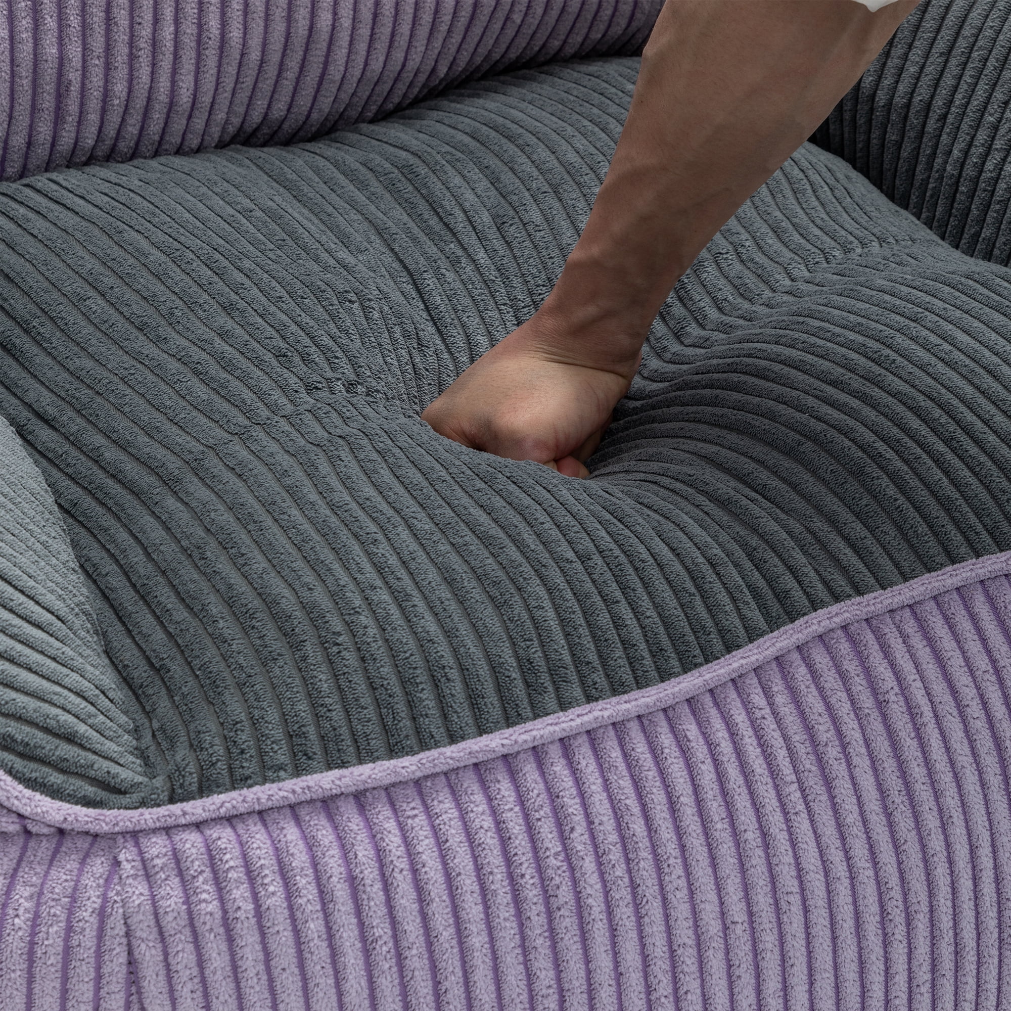 Jopath Giant Bean Bag Chair,Comfy Corduroy Large Bean Bag Chair Sofa with Armrests for Adults Teens,Lazy Sofa Couch Chairs with Filler Included for Bedroom Living Room,Gray+Purple