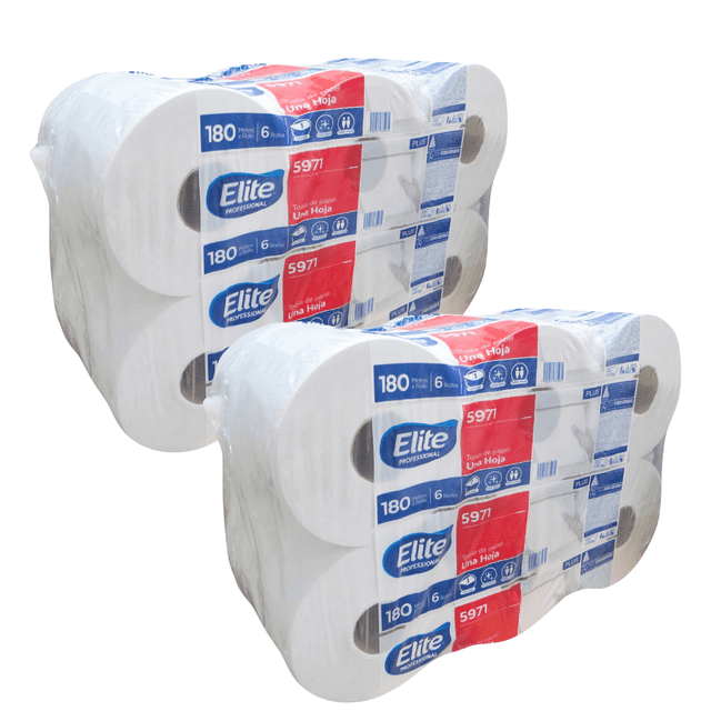 Toallas Para Manos en Rollo Elite Blanca 2 Paquetes con 6 Bobinas de 180m c/u