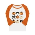 thumbnail image 4 of Abcomgle Halloween Shirts for Girls Size 14-16 Spooky Bow Pumpkin Graphic Tshirts for Kids Crewneck 3/4 Raglan Sleeve Shirts for Kids Girls Fall Funny Cute Blouses for Girls,2-3 Years, 4 of 4