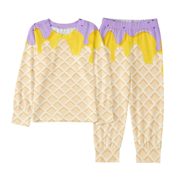 Lkhaha Boys 2 Piece Outfits Plaid Ice Cream Patchwork Long Sleeve Tops And Pants Boys Fall Winter Pant Set Size 7-8 Years