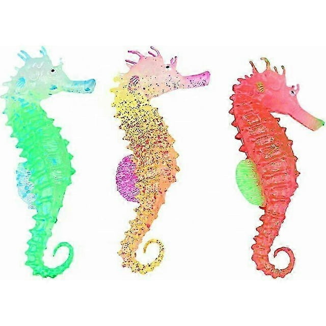 3 Pack Glow In The Dark Artificial Seahorse for Aquarium Decoration