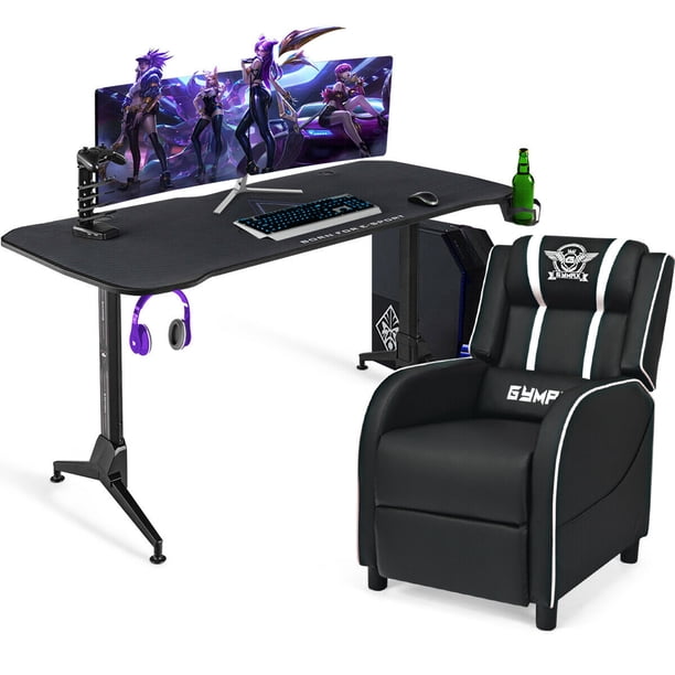 Gymax 62.5'' Adjustable Gaming Desk & Massage Gaming Recliner Chair Set