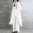 thumbnail image 2 of Stichou Women's 2 Piece Linen Set Solid Color Long Sleeve Irregular Hem Top and Wide Leg Swing Pants Trousers Suits White S, 2 of 5