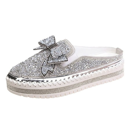 

Comfortable Work Shoes for Women Business Casual Dressy Sandals High Heels Women s New Spring And Summer Bow Knot Diamond Sequins Semi Slippers Thick Soled Worn Externally Sandals