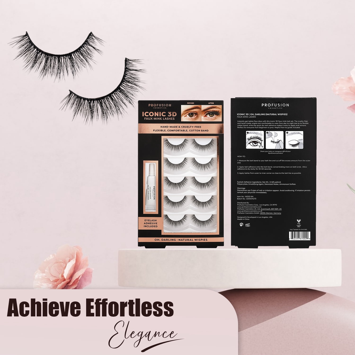 (3 pack) Profusion Cosmetics Iconic 3D Faux Mink Lashes, 5 Pairs Reusable Eyelashes with Adhesive for Natural to Dramatic Style, Lightweight & Cruelty-Free Set, Oh Darling