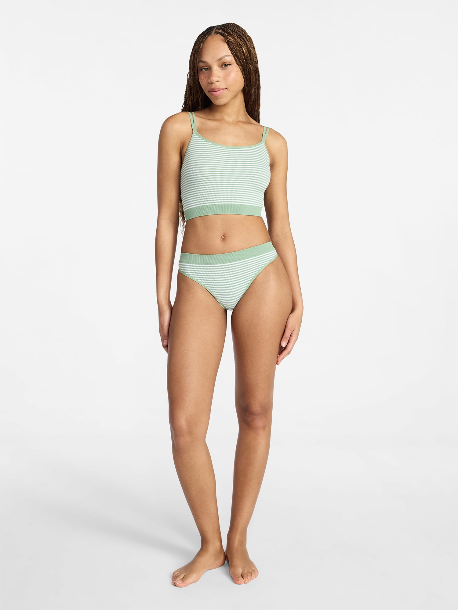 No Boundaries Seamless Cami Bra and Thong Panties Set, 2 Piece, Women's XS-XXXL
