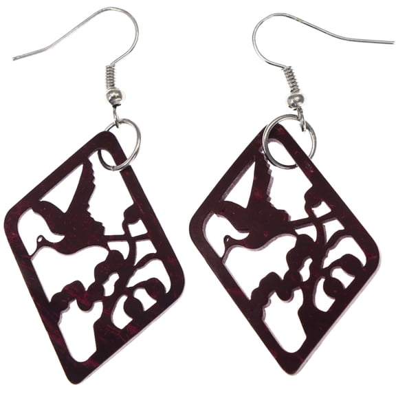 Mi Amore Bird Tree Dangle-Earrings Purple & Silver-Tone
