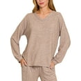 thumbnail image 4 of Zenana Soft Melange Long Sleeve Tee  Pants Set, 4 of 4