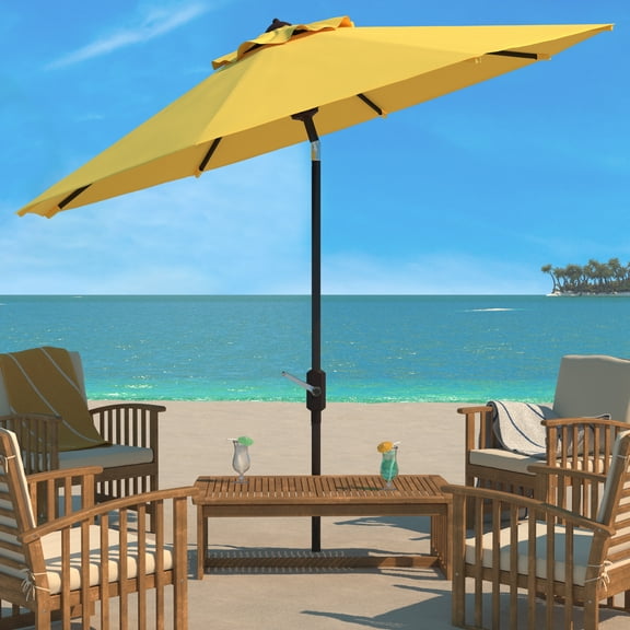 SAFAVIEH Ortega 9' Market Crank Auto Tilt Patio Umbrella, Yellow