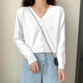 thumbnail image 2 of PENGXIANG Cardigan Tricoté pour Femmes Manches Longues Boutonné Col en V Veste Fine (Blanc), 2 of 8