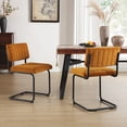 thumbnail image 2 of ONEVOG Velvet Dinning Kitchen Chairs Set of 2, Modern Armless Cantilevered Chairs with Matt Black Metal Legs, Upholstered Dinning Chairs for Kitchen Living Room, Cognac, 2 of 8