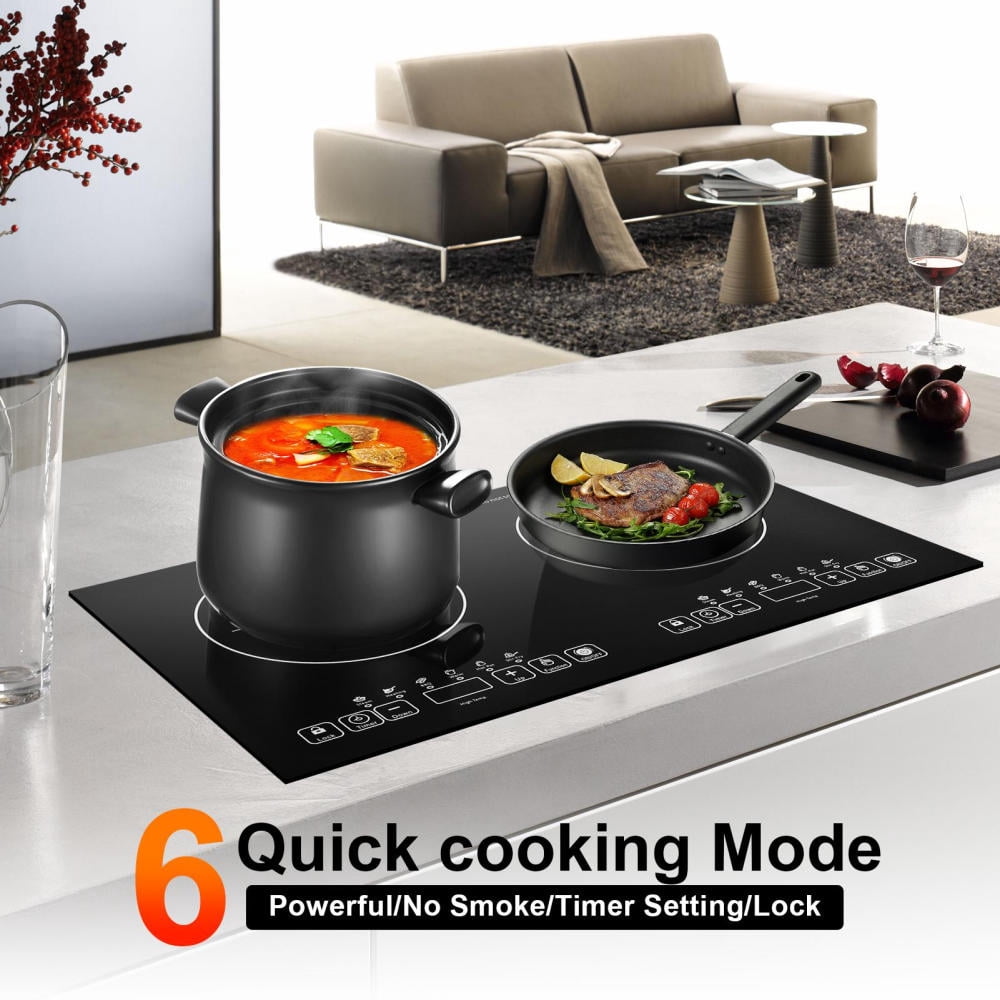 Plug-in Electric Cooktop 2000W, 2 Burner Radiant Stove, 23.6in Countertop and Built-in Hot Plate Stove